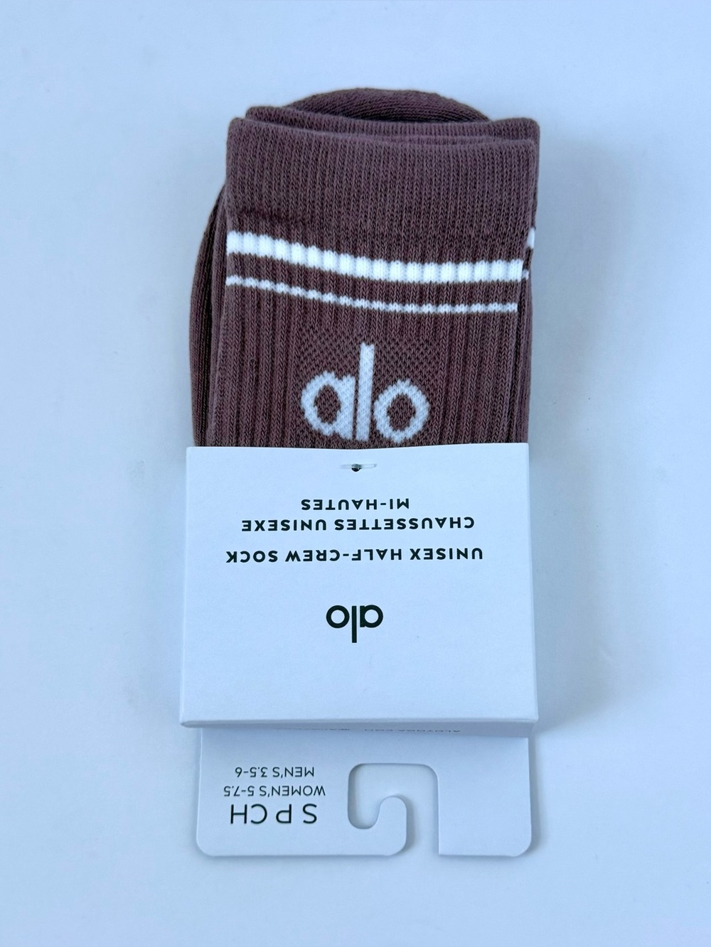 Alo Yoga Unisex Half-Crew Socks Smoky Quartz White NWT Size S